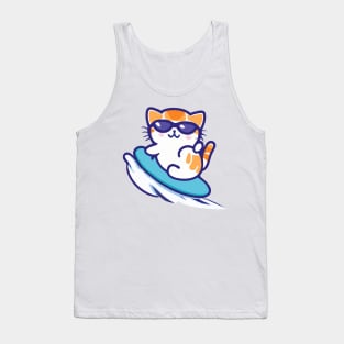 Kawaii Cute Surfing Cat Tank Top